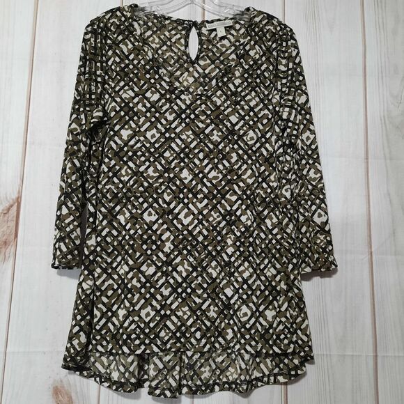 Dana Buchman Blouse Ladies Large Black Brown 3/4 sleeve classiccore - Picture 1 of 8